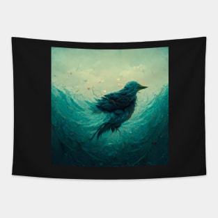 Drowning bird in blue water Tapestry