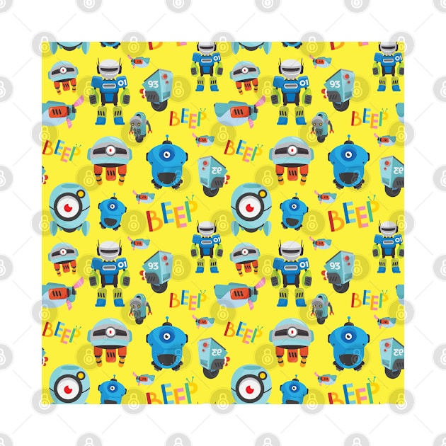 Robot seamless pattern yellow background by artsytee