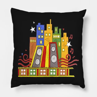 colourful buildings, indian style, phad painting, handmade Pillow