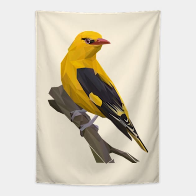 Eurasian Golden Oriole Lowpoly Art Tapestry by faagrafica