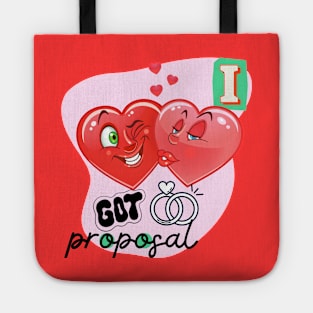 Funny cartoon hearts kissing- marriage proposal Tote