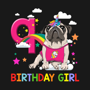 Pug Birthday - 9 Years Old Unicorn Pugicorn Party T-Shirt