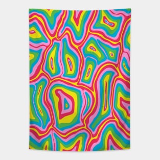 Abstract Retro Liquid Marble Swirl, Red Pink Blue Green Yellow Tapestry