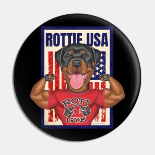 Rottie red white blue patriotic Rottweiler USA with Muscles fun gym Pin