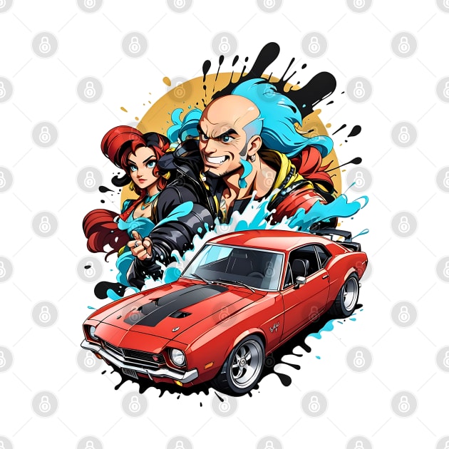 Cyberpunk Squad retro vintage muscle car poster design by Neon City Bazaar