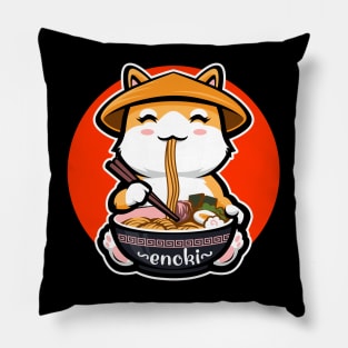 Enoki Mushroom Ramen & Kawaii Anime Shiba Inu Japan Sunset Pillow