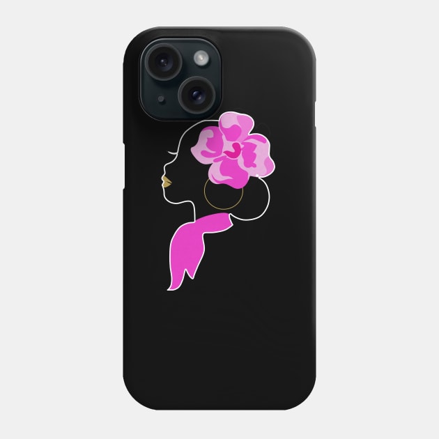 Beautiful Black Afro Woman with Pink Flower Phone Case by dukito