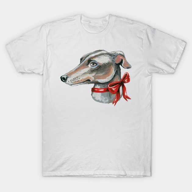 Discover Greyhound Dog with Red Bow - Greyhound - T-Shirt