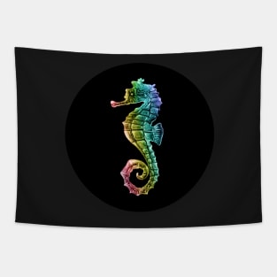 Rainbow Gradient Seahorse on Black Tapestry