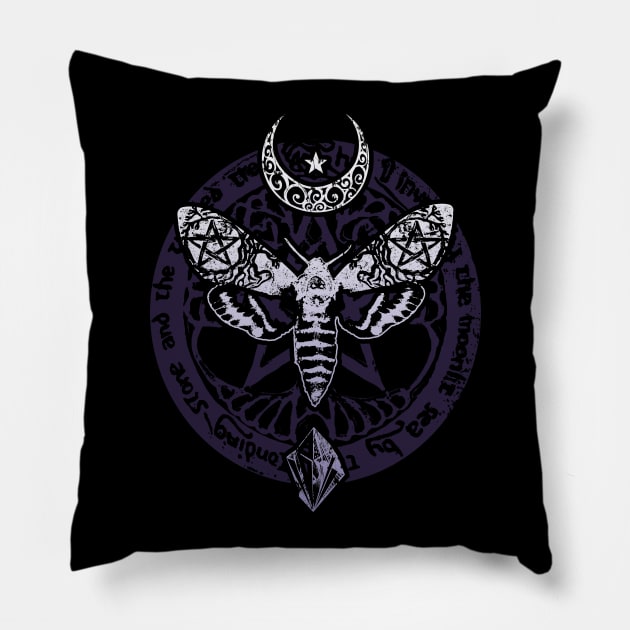 Wiccan Pagan Witch T-Shirt Crystal Moon Death Moth Tee Pillow by BeesEz