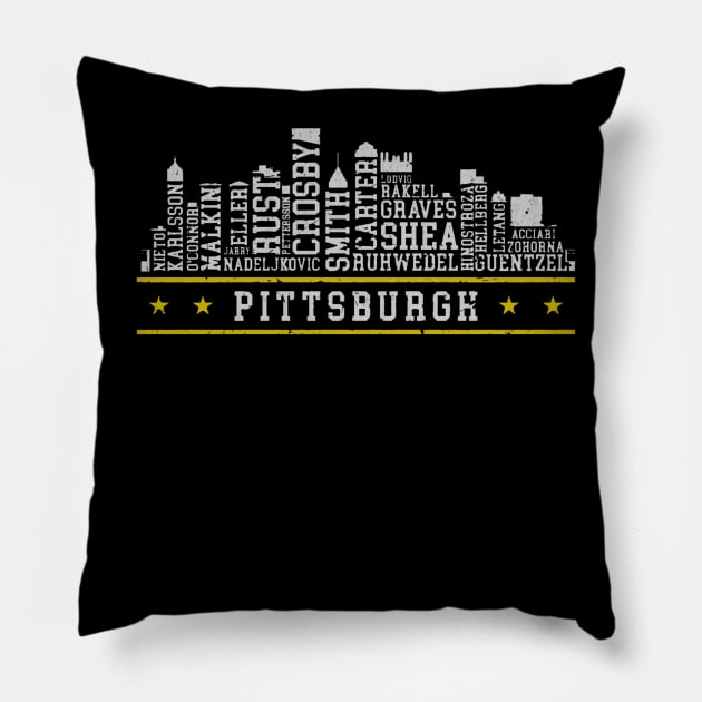 Pittsburgh Hockey Roster Skyline 23 Pillow by ClarityMacaws