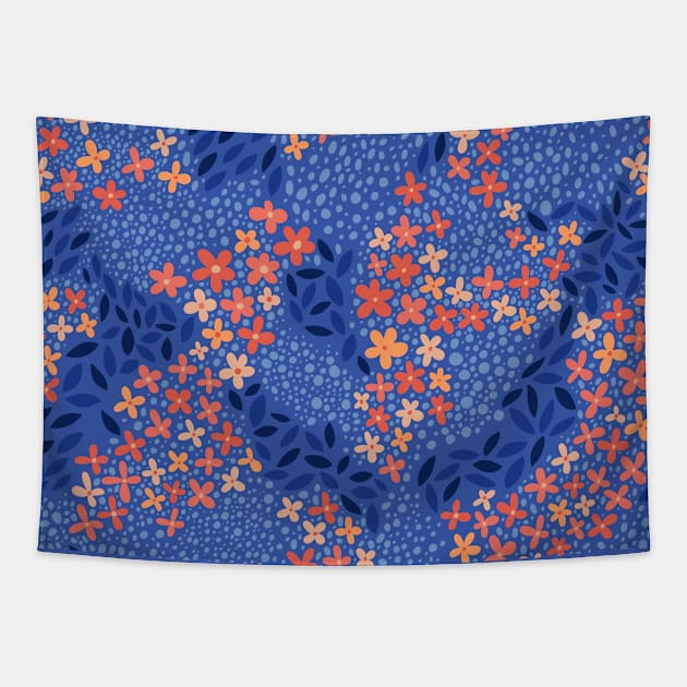 Tiny flowers in idigo and coral colors Tapestry by yuliia_bahniuk