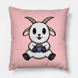 Cute Goat Drinking Hot Chocolate Pillow
