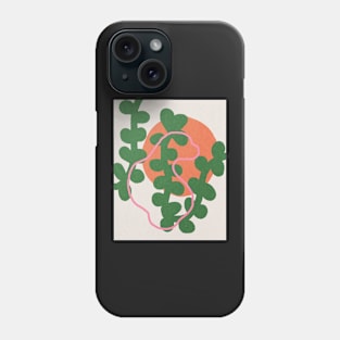 Pink line on green plant, Abstract art, Red sun Phone Case