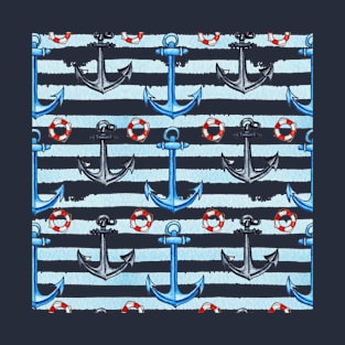 Anchors and lifebuoys in a maritime design T-Shirt