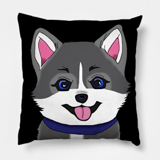 Cute Husky Puppy With Blue Collar Pillow