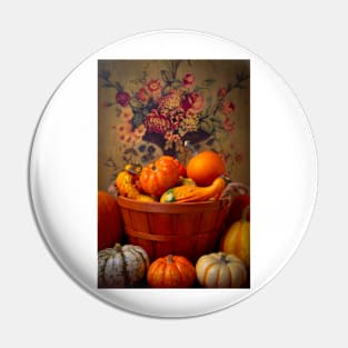 Basket Of Autumn Fruit Pumpkins And Gourds Pin