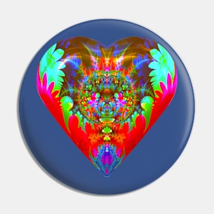 Red Blue Green Funky Fractal Heart Pin