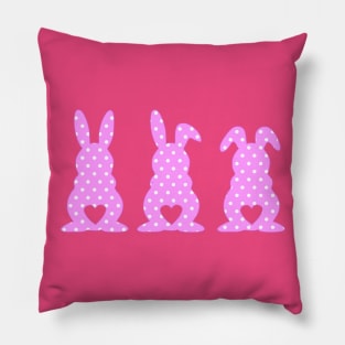 Three Easter Bunnies with Heart Shaped Tails Pink Polkadots Pillow