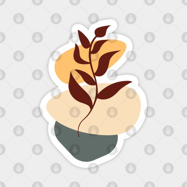 Boho Leaf Silhouette with Geometric Shapes - Warm Palette Magnet by CrystalJ 