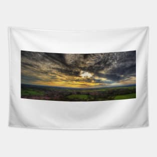 Glastonbury Tor Sunset Panoramic Tapestry