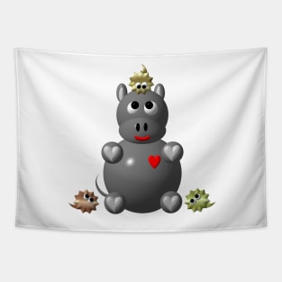 Cute Hippo with Hamsters Tapestry