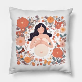 Pregnant Woman surrounded by flowers mothers day gift Pillow