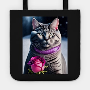 Mystical Bloom: British Shorthair Cat and Rose Create a Spellbinding Scene Tote