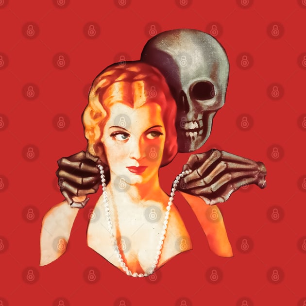 Skull Woman Retro Comic Horror Skeleton Bones Elegant Jewelry Pearls Diamonds Pin Up Girl Vintage Romantic Love Old Cartoon by REVISTANGO