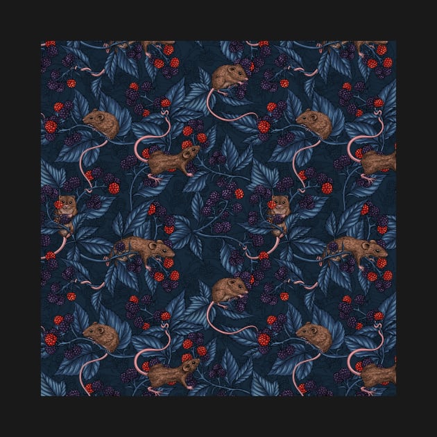 Mice and blackberries on navy by katerinamk