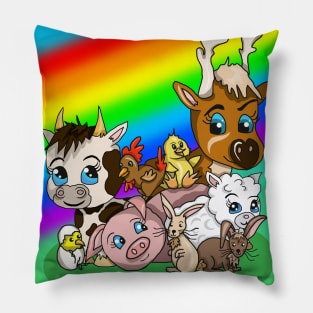 Farm Animals with a Rainbow of Hope Pillow