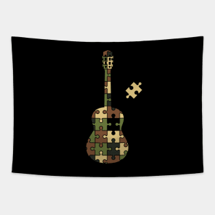 Camouflage Puzzle Classical Guitar Silhouette Tapestry