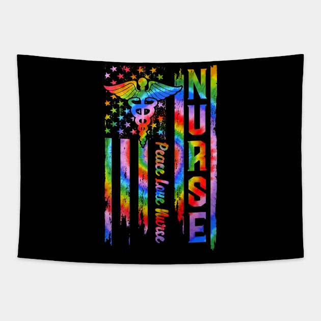 NURSE Life American Flag Nursing Peace Love Nurse Tie Dye Tapestry by Salimkaxdew