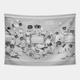 Funny Cats Pillow Fight by Louis Wain Tapestry