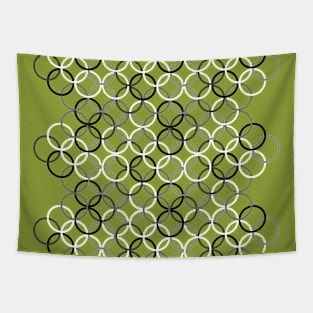Black and White Circlets Green Tapestry