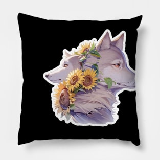 Lone Wolf With Flowers Pillow