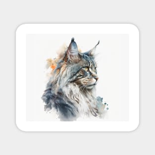 Maine Coon Cat Watercolour Painting Magnet