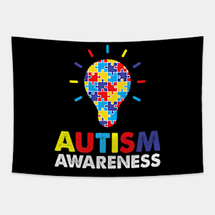 Autism Awareness Multi Colored Light Bulb Puzzle Pieces Tapestry