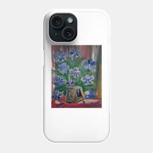 Blue carnations in antique vase Phone Case