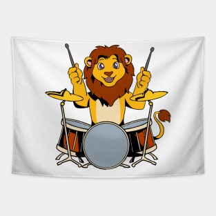 Comic lion playing drums Tapestry