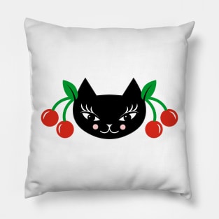 Rockabilly Cat Black Pillow