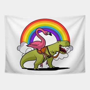 Flamingo Bird Riding T-Rex Dinosaur Tapestry