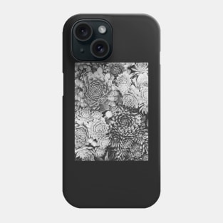Succulent Plant Overhead Black and White Background Phone Case