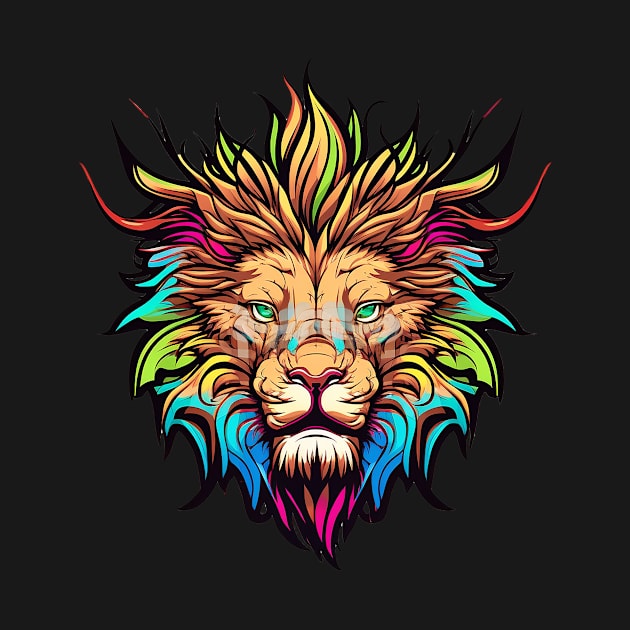 Lion In Flames of Colour by The Mob Shop