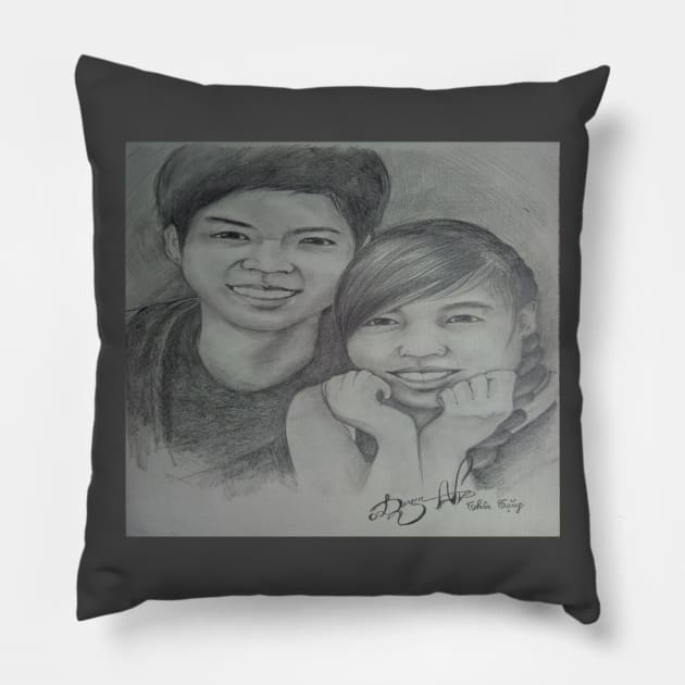 Boy and Girl Pencil Drawing Pillow by nghoangquang