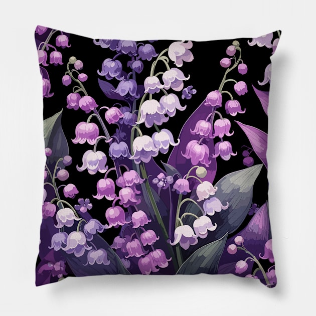 Pink Lily of The Valley on Black Pillow by Siha Arts