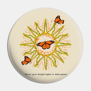 Sun Astrology Floral Flowers Butterflies Pin