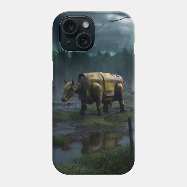 AI generated robotic cow on farm Phone Case by Catbrat