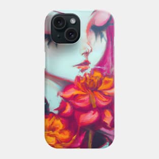 Pink Haired Girl with Dahlia Flowers Phone Case