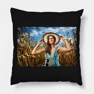 Beautiful woman farmer in the cornfield Pillow